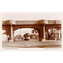 Pasar Besar Soerabaia Indonesia Transport Old Tram Real Photo Postcard