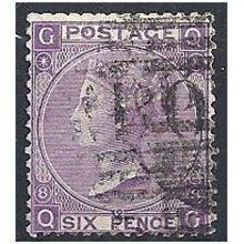 1869 SG109 6d Mauve Plate 8 Good++ Used Check Letters "QG".