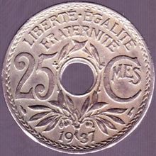 1937 France 25 Centimes Coin