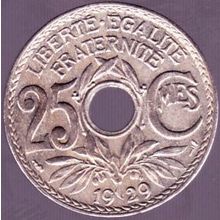 1929 France 25 Centimes Coin