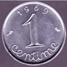 1969 France 1 Centime Coin