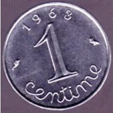 1963 France 1 Centime Coin