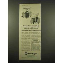 1957 Burroughs Accounting Machine Ad - Production Sales