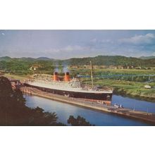 SS Mauretania Ship At Miraflores Locks Cunard Line Advertising Postcard