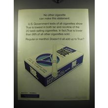 1972 True Regular and Menthol Cigarettes Ad - No other cigarette can make this