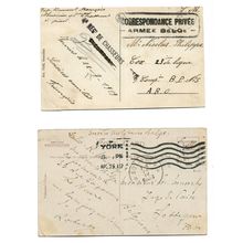 2 postcards lot 1919 Belgian military post Verviers & York military mail 1919