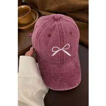 Rose Pink Embroidered Bow Knot Denim Baseball Cap