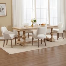 Linen Dining Chairs Set of 4 Upholstered Accent Chairs Side Chair with Wood Legs
