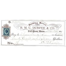 1877 B.M.C. Durfee Banking House $57 check with Stamp