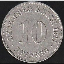 1911 E Germany 10 Pfennig Coin