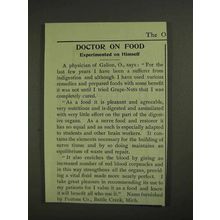 1903 Postum Grape-Nuts Ad - Doctor on Food