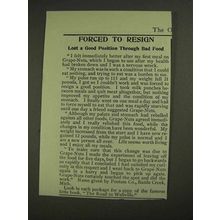 1903 Postum Grape-Nuts Ad - Forced to Resign