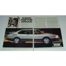 1984 2-page Saab Turbo 16 Car Ad - Pure Adrenalin!
