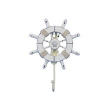 Pack Of 2] Rustic All White Decorative Ship Wheel With Seashell and Hook 8&q...