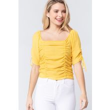 Elbow Slv Smocked Ruched Woven Top