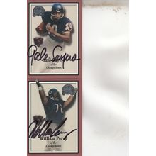 GALE SAYERS & WILLIAM PERRY AUTOGRAPH 2000 CHICAGO BEARS HOF SB CHAMPION PLAYERS