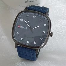 Gents Waterproof Blue Metallic Square Blue Grained Leather Strap Watch