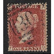GB 1858 QUEEN VICTORIA 1d RED PLATE 156 USED SG43 / 44 " FD " nibbled perfs