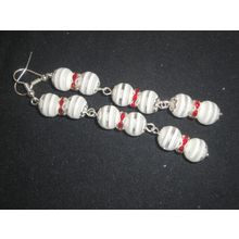 Pretty white striped clear round with ruby red crystal long swing earrings
