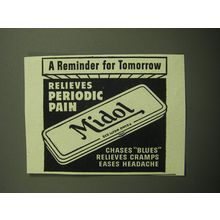 1949 Midol Medicine Ad - A Reminder for Tomorrow Relieves Periodic Pain