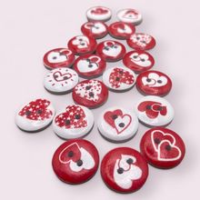 15mm Wooden Buttons Love Heart Pattern Red And White 2 Hole Sewing Knitting
