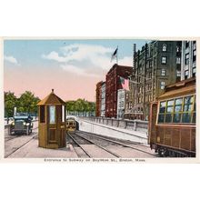 Subway Entrance Boylston Street Boston Mass USA Train Old Postcard