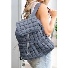 Dusk Blue Solid Flapped Quilted Puffer Backpack