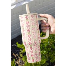 White Sweet Bow Flower Print Straw Insert Tumbler Cup 40oz
