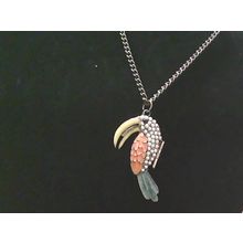 Blue Green Gold Toucan tropical bird long bill toucan 30" chain necklace pendant