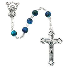 Blue Swirled Rosary with Two Free Prayer Cards and a Rosary Pouch