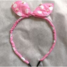 Hairband hoop head polka dot Hair Band bow hear small to medium baby pink pearl