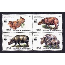 Indonesia WWF Rhinoceros Block of 4 1996 MNH SG#2267-2270 MI#1648-1651