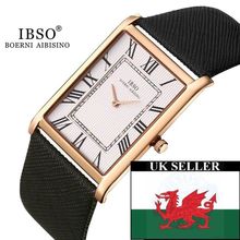 Gents White Square Ultra Thin Face Steel Back Black Genuine Leather Strap Watch