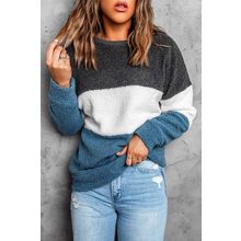 Gray Oversized Colorblock Plush Sweatshirt