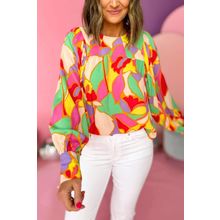 Yellow Abstract Print Puff Sleeve Blouse