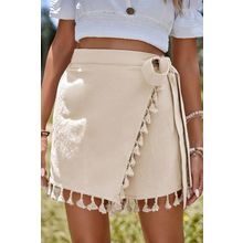 Apricot Tassel Trim Wrap Knot Side Bohemian Style Mini Skort