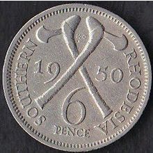1950 Southern Rhodesia 6 Pence Coin
