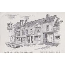 White Lion Hotel Village Pub Tenterden Kent 1970s Artist Drawing Postcard
