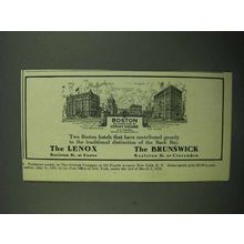 1921 The Lenox and The Brunswick Hotels Ad