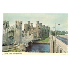 CONWY CASTLE & two bridges, Gwynedd, Wales postcard by Dennis unused.. =