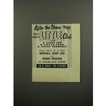 1953 Billy Reed's Little Club Ad - Piano Music Marshall Grant Duo Johnny Mehegan