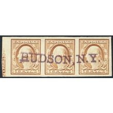 346, Used 4¢ XF Strip of Three Stamps With Imprint * Stuart Katz