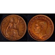 United Kingdom One Penny 1945 Britania Used Coin 1d KG VI UK