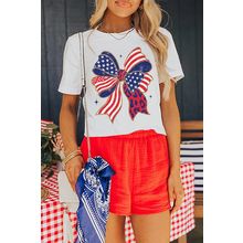 White Stars and Stripes Bow Print 4th of July T Shirt