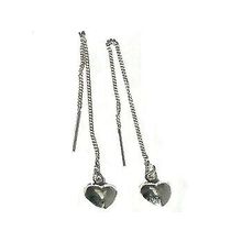 Sterling Silver Puffed Heart Dangle Ear Threads