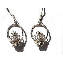 Sterling Silver Flower & Basket Dangle Earrings
