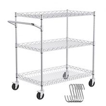 3-Tier Utility Cart Rolling Cart on Wheels 30"x18"x32.4" 661 LBS 6 Hooks