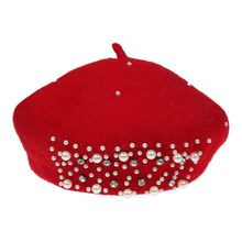 Women Wool Beret Blend Hat Shiny Diamante Pearl Mesh Fascinator Cap Wedding Tea