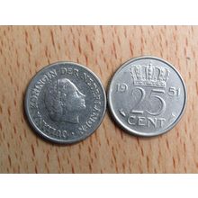 Netherlands 1951 25 Cents Coin