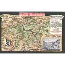 Kanton Graubunden Switzerland Chur Map 1913 Old Postcard